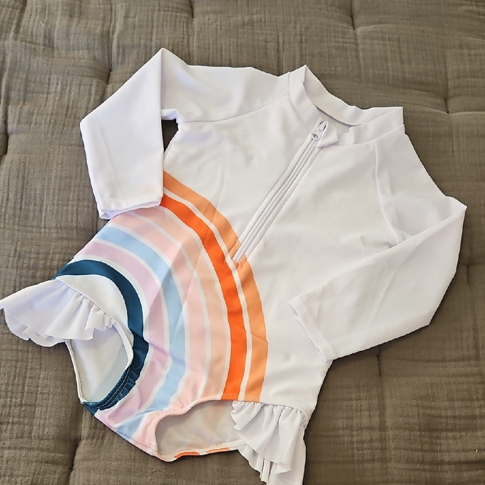 Kids White and Orange Rashguard Swimwear